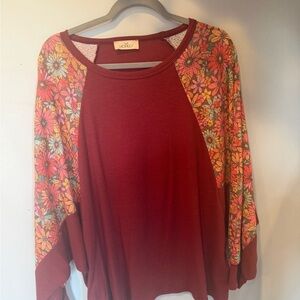 Hopely Burgundy Floral Raglan Sleeve Women's Top